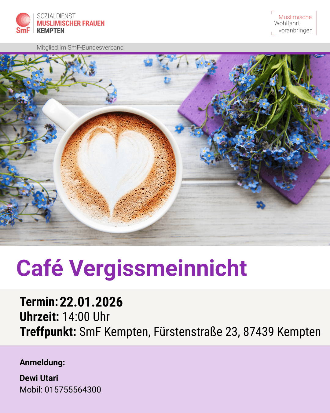 Einladung zum Nachmittagskaffee  „Café Vergissmeinnicht“