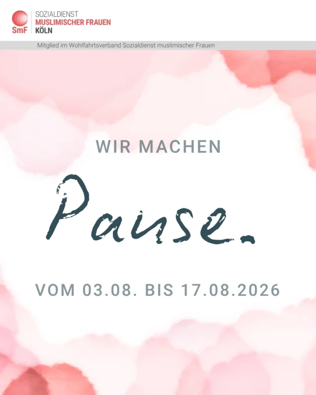 ☀️ Zeit für eine kleine Auszeit!

Vom 03.08. bis 14.08.2026 legen wir eine kurze Pause ein. 

Ab dem 17.08.2026 sind wir wieder für euch da. 

Bis dahin wünschen wir euch entspannte Ferien, einen erholsamen Urlaub und viele schöne Sommermomente! 💛

Per E-Mail sind wir dennoch zu erreichen unter koeln@smf-verband.de

#Sommerpause #Betriebsferien #Auszeit #Urlaub #Ferien #Sommerfeeling