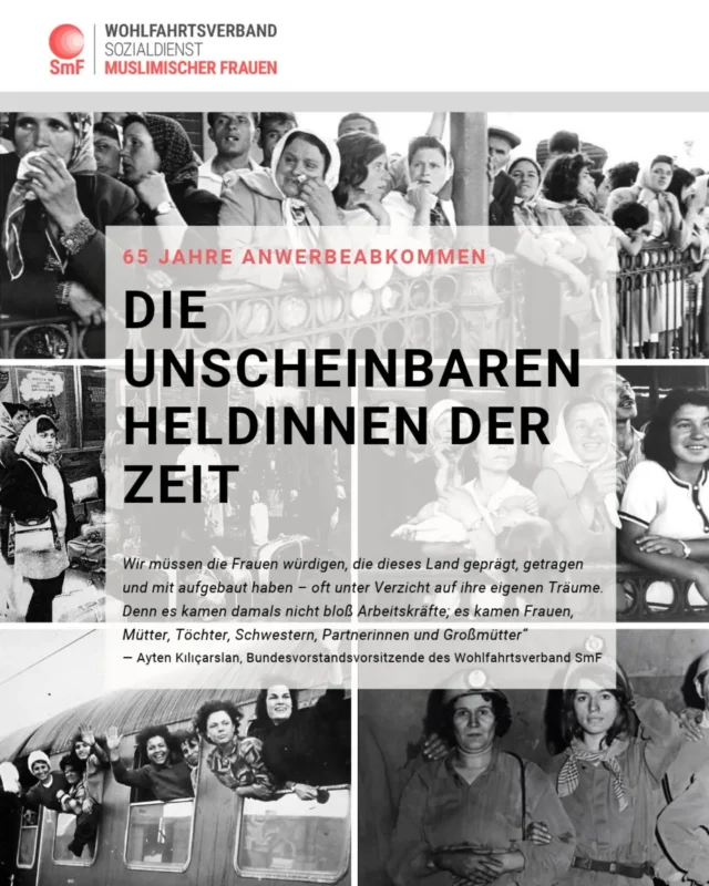 Der 30. Oktober markiert ein doppeltes, tief bewegendes Datum der Zeitgeschichte. 

Vor genau 65 Jahren, am 30. Oktober 1961, besiegelte das deutsch-türkische Anwerbeabkommen den Beginn einer Migrationsgeschichte, die unser Land bis heute wirtschaftlich, gesellschaftlich und kulturell trägt. Gleichzeitig gedenken wir heute einer der bedeutendsten Friedensbotschafterinnen Deutschlands: Mevlüde Genç, die am 30. Oktober 2022 verstarb. 

Als Wohlfahrtsverband Sozialdienst muslimischer Frauen e.V. nehmen wir dieses Datum zum Anlass, um an jene Frauen zu erinnern, die Deutschland mitaufgebaut haben – und deren Stimmen in den Geschichtsbüchern oft leise blieben. 

Sie arbeiteten in Fabriken, Krankenhäusern und Reinigungsdiensten. Gleichzeitig hielten sie Familien zusammen, bauten Brücken in eine neue Heimat und überwanden Sprach- und Kulturgrenzen – meist ohne jede Unterstützung. 

„65 Jahre nach Unterzeichnung des Anwerbeabkommens genügt es nicht mehr, bloße Arbeitsstatistiken zu betrachten. Wir müssen die Frauen würdigen, die dieses Land geprägt, getragen und mit aufgebaut haben – oft unter Verzicht auf ihre eigenen Träume.“ 

— Ayten Kılıçarslan, Bundesvorstandsvorsitzende des SmF e.V. 

Liebe und Versöhnung statt Hass 

Nach dem rassistischen Brandanschlag in Solingen 1993, bei dem Mevlüde Genç zwei Töchter, zwei Enkelinnen und eine Nichte verlor, wählte sie einen Weg der Würde und Versöhnung. Ihr Vermächtnis: 

„Lasst uns Freunde sein, lasst uns die Hände reichen – Hass bringt nur neuen Hass hervor.“ 

Mit unserem Buch- und Ausstellungsprojekt „41 Mal Maschallah: 41 Frauengeschichten“ machen wir diese leisen Heldinnen sichtbar. 

Denn hinter jedem Wandel stehen Menschen mit Würde, Rechten und Familien.  Erinnern wir uns nicht nur mit Worten – gestalten wir das Miteinander.  

Welche Heldin aus eurer Familie oder eurem Umfeld verdient heute ein sichtbares Zeichen der Anerkennung? Teilt es uns mit in den Kommentaren. 

#Anwerbeabkommen #MevlüdeGenç #SmF #41MalMaschallah #Frauengeschichte Migrationsgeschichte Erinner
